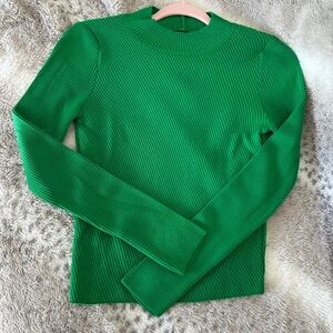 Mango Vibrant Green Ribbed Knit Top